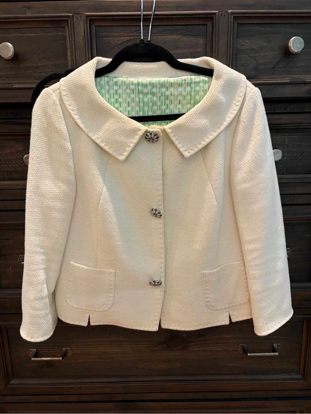 White Textured Women's Jacket with Decorative Buttons